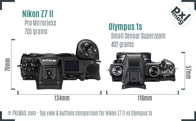 Nikon Z7 II vs Olympus 1s top view buttons comparison