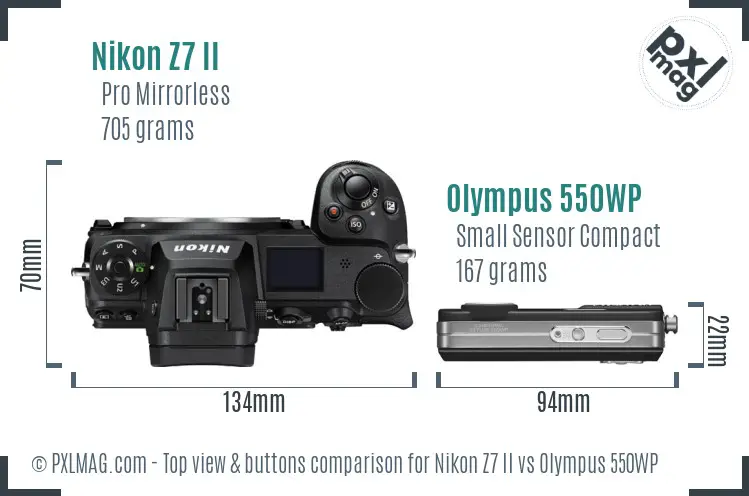 Nikon Z7 II vs Olympus 550WP top view buttons comparison