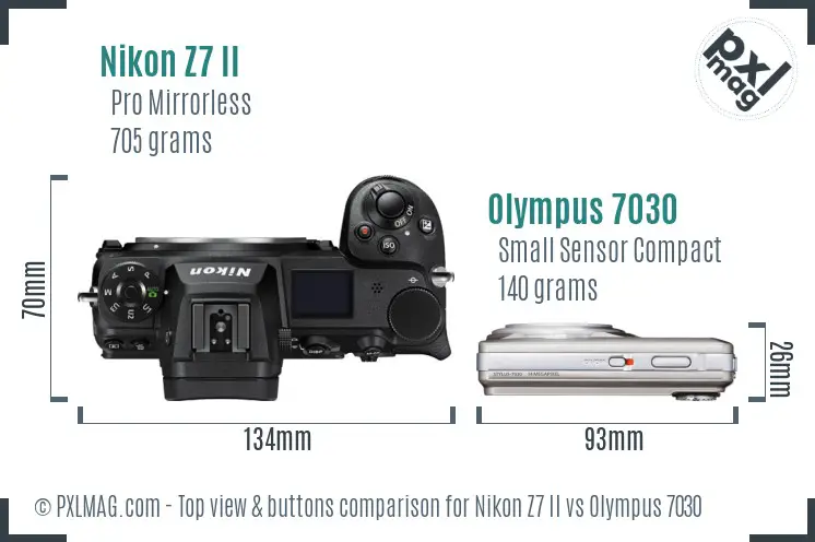 Nikon Z7 II vs Olympus 7030 top view buttons comparison