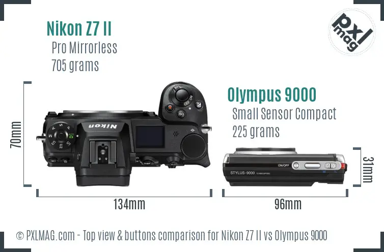 Nikon Z7 II vs Olympus 9000 top view buttons comparison