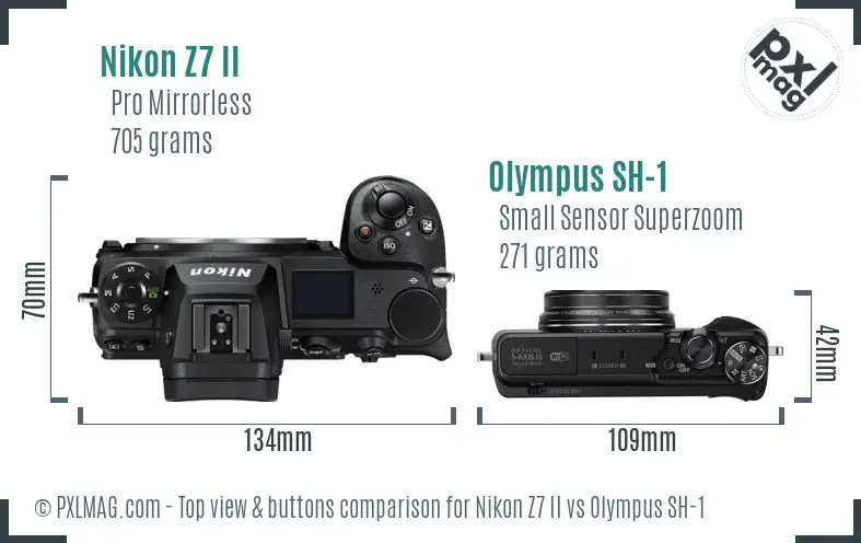 Nikon Z7 II vs Olympus SH-1 top view buttons comparison
