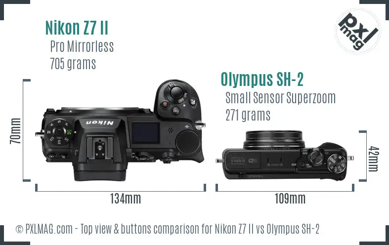 Nikon Z7 II vs Olympus SH-2 top view buttons comparison