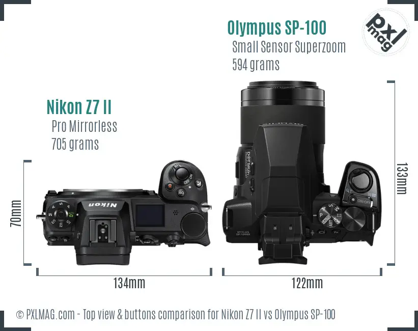 Nikon Z7 II vs Olympus SP-100 top view buttons comparison