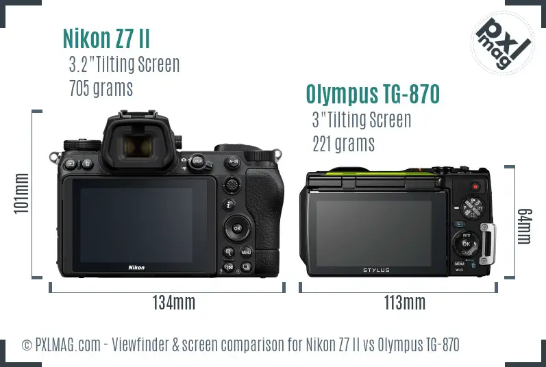 Nikon Z7 II vs Olympus TG-870 Screen and Viewfinder comparison