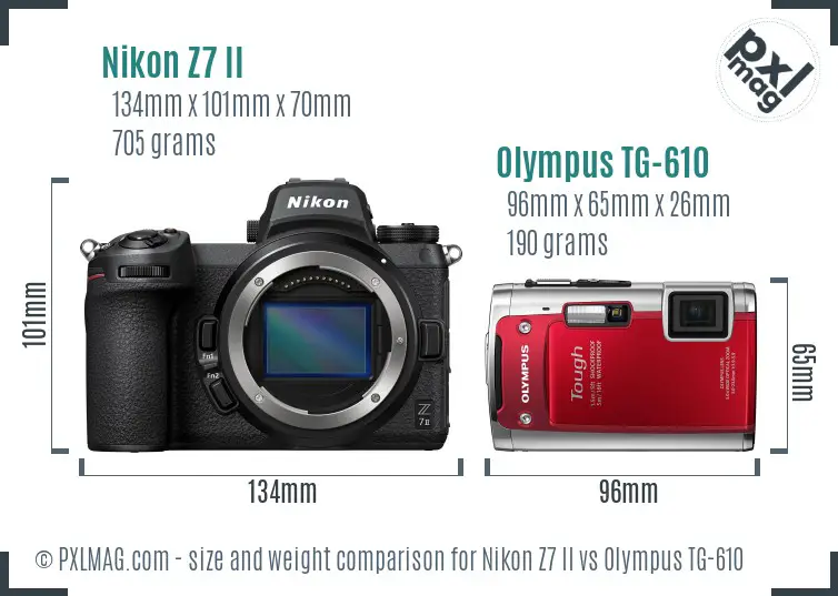 Nikon Z7 II vs Olympus TG-610 size comparison