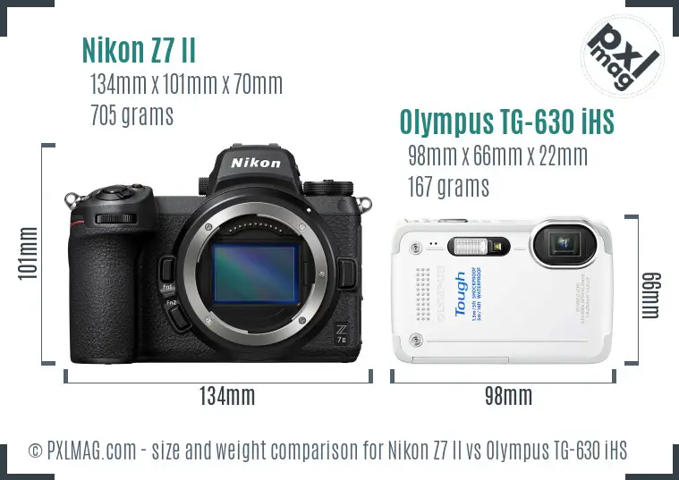 Nikon Z7 II vs Olympus TG-630 iHS size comparison