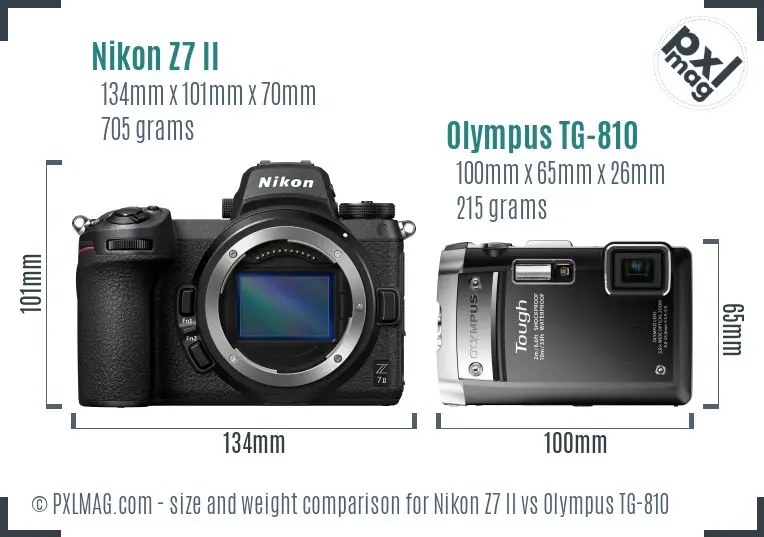 Nikon Z7 II vs Olympus TG-810 size comparison