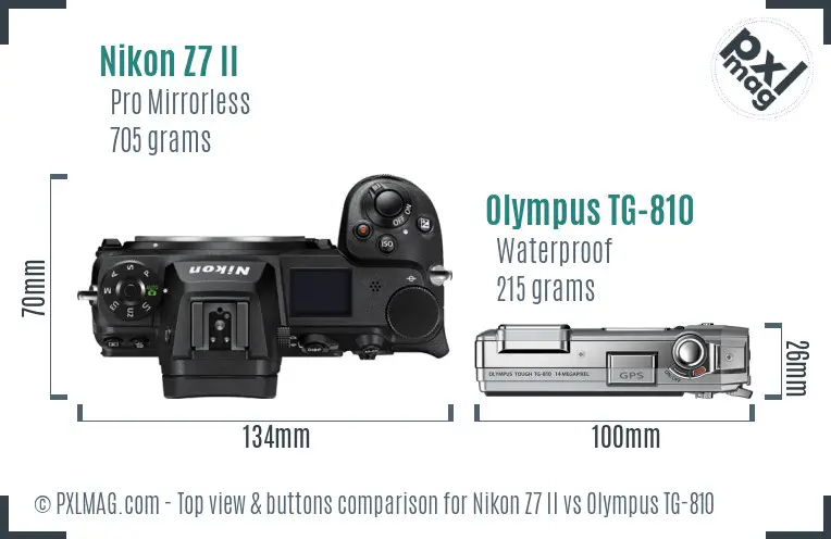 Nikon Z7 II vs Olympus TG-810 top view buttons comparison
