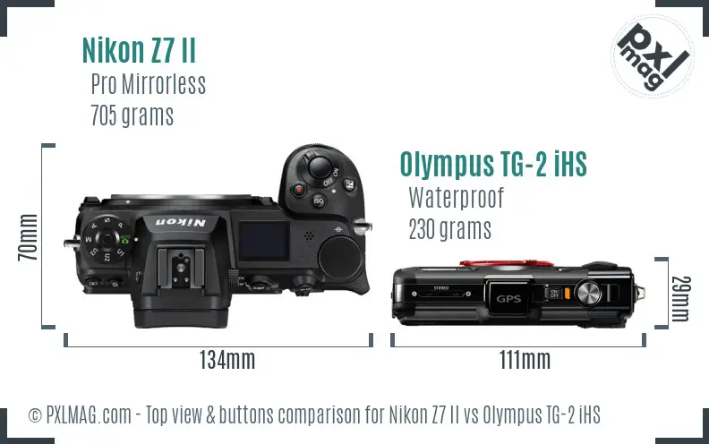 Nikon Z7 II vs Olympus TG-2 iHS top view buttons comparison
