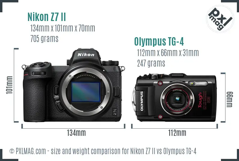 Nikon Z7 II vs Olympus TG-4 size comparison