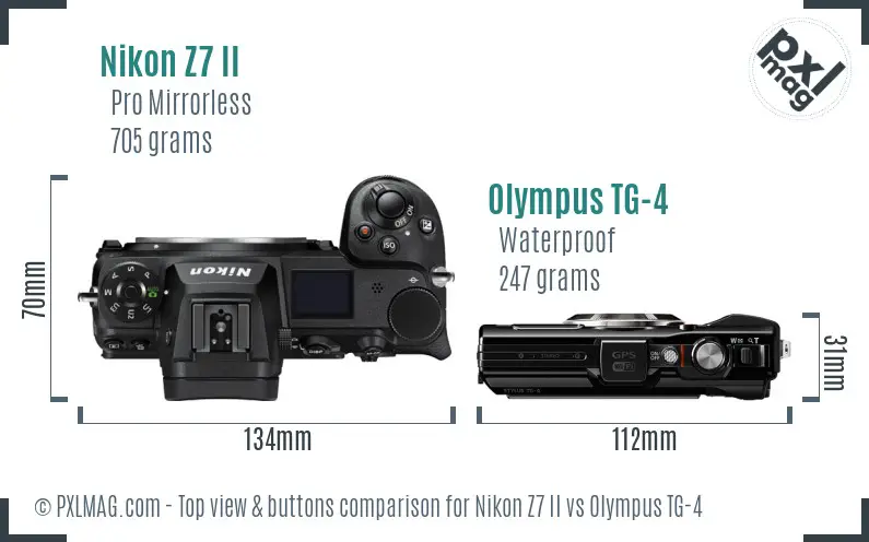 Nikon Z7 II vs Olympus TG-4 top view buttons comparison