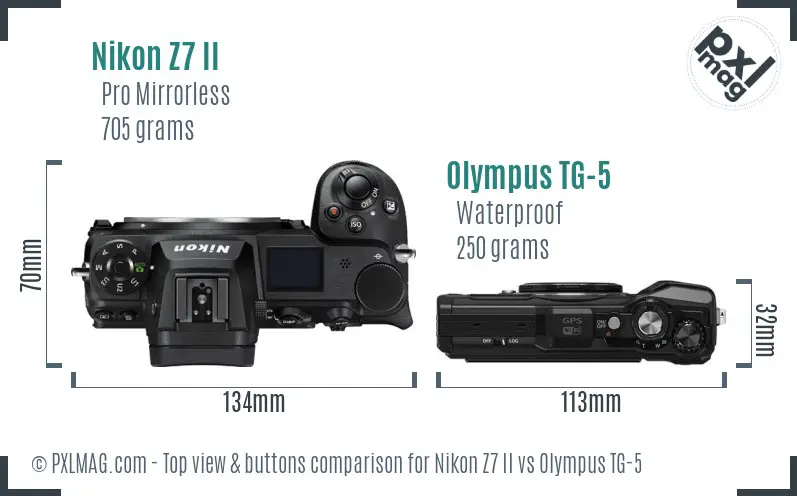 Nikon Z7 II vs Olympus TG-5 top view buttons comparison