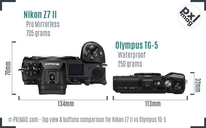 Nikon Z7 II vs Olympus TG-5 top view buttons comparison