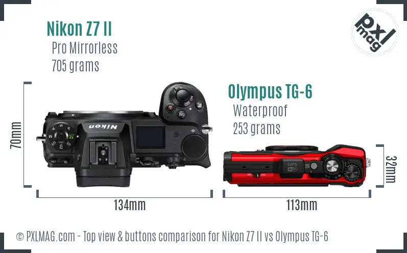 Nikon Z7 II vs Olympus TG-6 top view buttons comparison