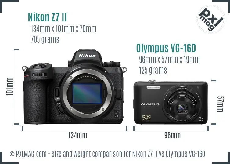 Nikon Z7 II vs Olympus VG-160 size comparison