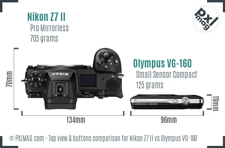 Nikon Z7 II vs Olympus VG-160 top view buttons comparison
