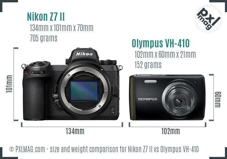 Nikon Z7 II vs Olympus VH-410 size comparison
