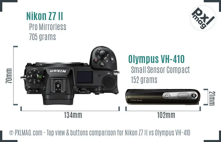 Nikon Z7 II vs Olympus VH-410 top view buttons comparison