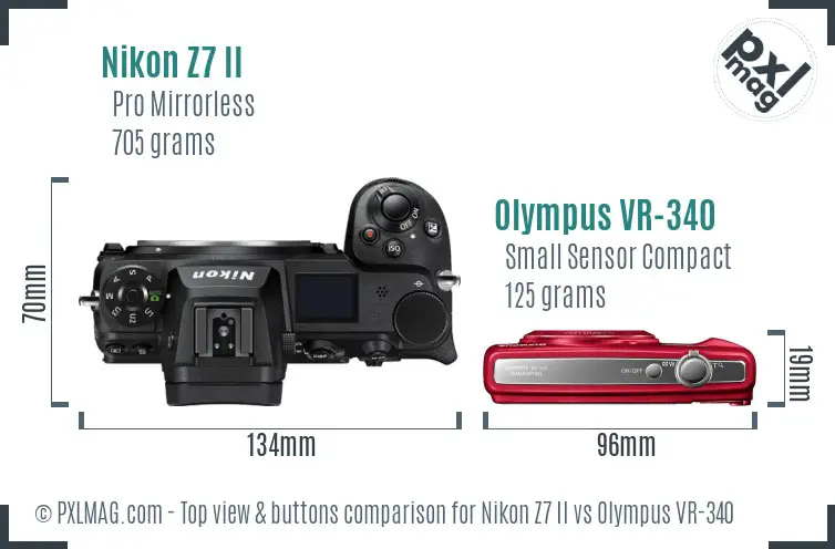 Nikon Z7 II vs Olympus VR-340 top view buttons comparison