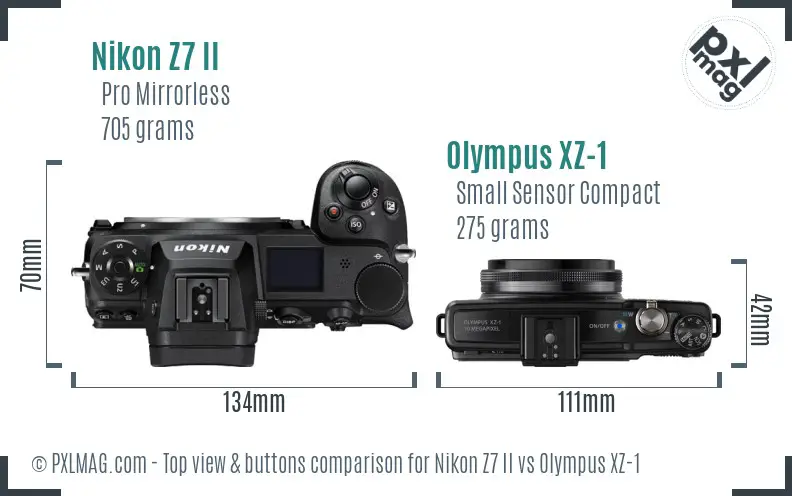 Nikon Z7 II vs Olympus XZ-1 top view buttons comparison