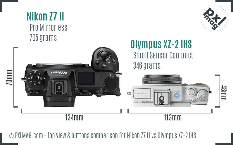 Nikon Z7 II vs Olympus XZ-2 iHS top view buttons comparison