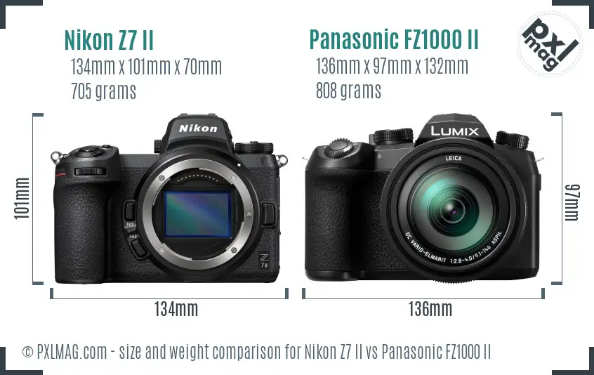 Nikon Z7 II vs Panasonic FZ1000 II size comparison
