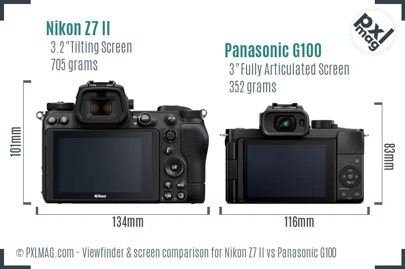 Nikon Z7 II vs Panasonic G100 Screen and Viewfinder comparison
