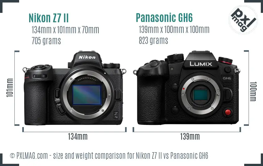 Nikon Z7 II vs Panasonic GH6 size comparison