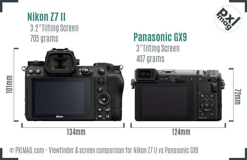 Nikon Z7 II vs Panasonic GX9 Screen and Viewfinder comparison