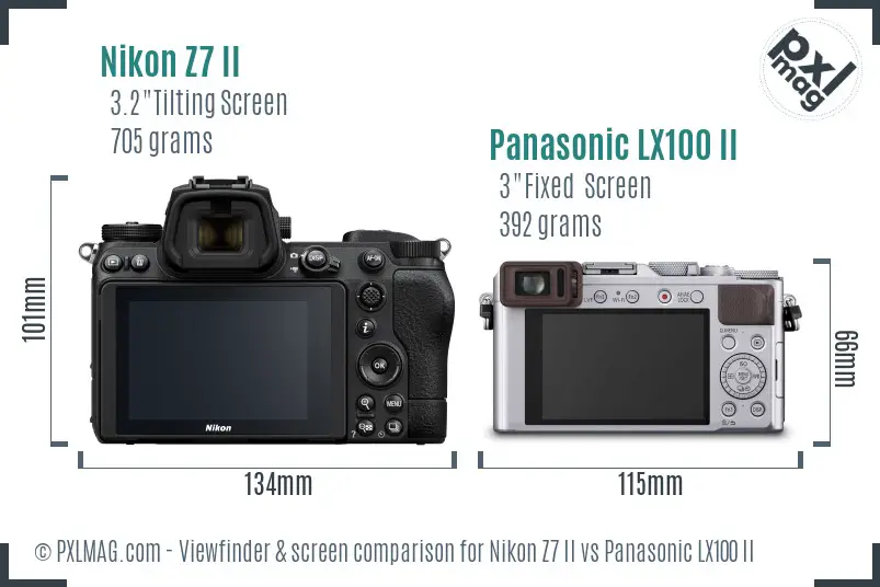Nikon Z7 II vs Panasonic LX100 II Screen and Viewfinder comparison
