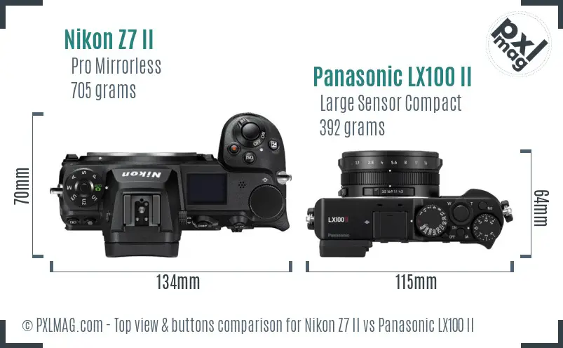 Nikon Z7 II vs Panasonic LX100 II top view buttons comparison