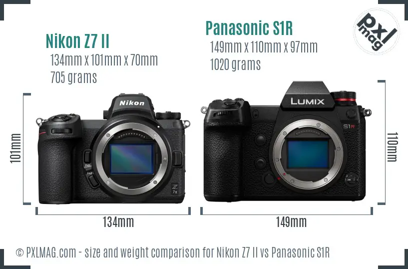 Nikon Z7 II vs Panasonic S1R size comparison