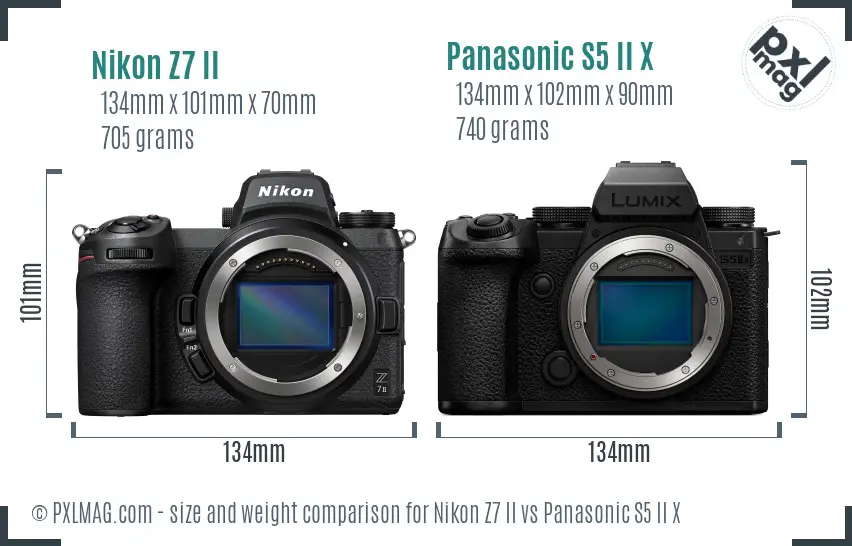 Nikon Z7 II vs Panasonic S5 II X size comparison