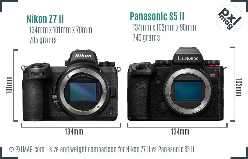 Nikon Z7 II vs Panasonic S5 II size comparison