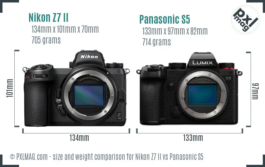 Nikon Z7 II vs Panasonic S5 size comparison