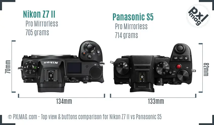 Nikon Z7 II vs Panasonic S5 top view buttons comparison