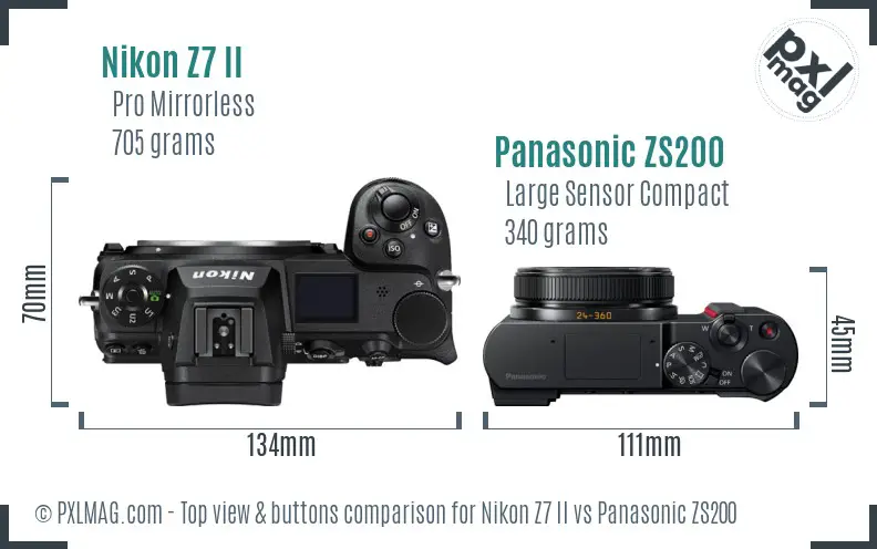 Nikon Z7 II vs Panasonic ZS200 top view buttons comparison