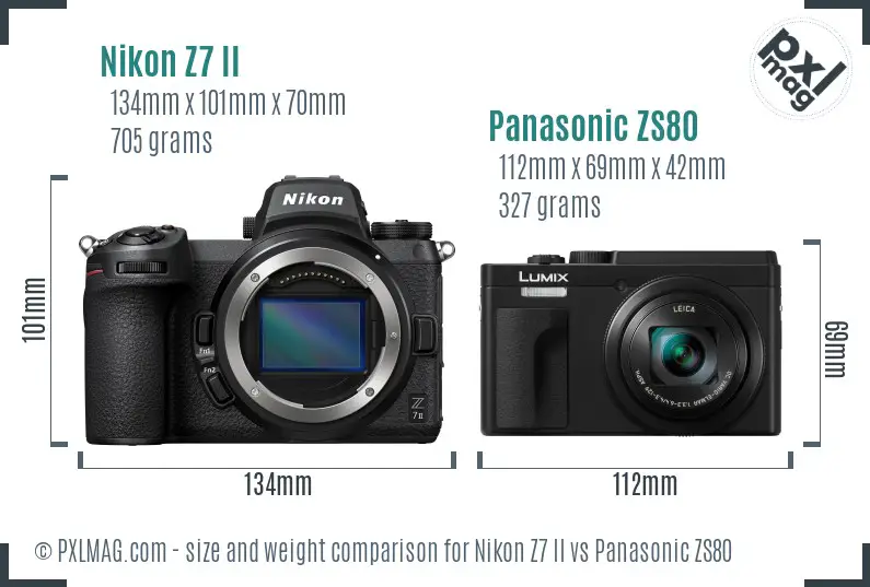 Nikon Z7 II vs Panasonic ZS80 size comparison