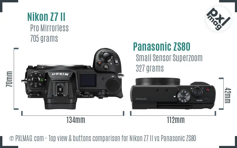 Nikon Z7 II vs Panasonic ZS80 top view buttons comparison