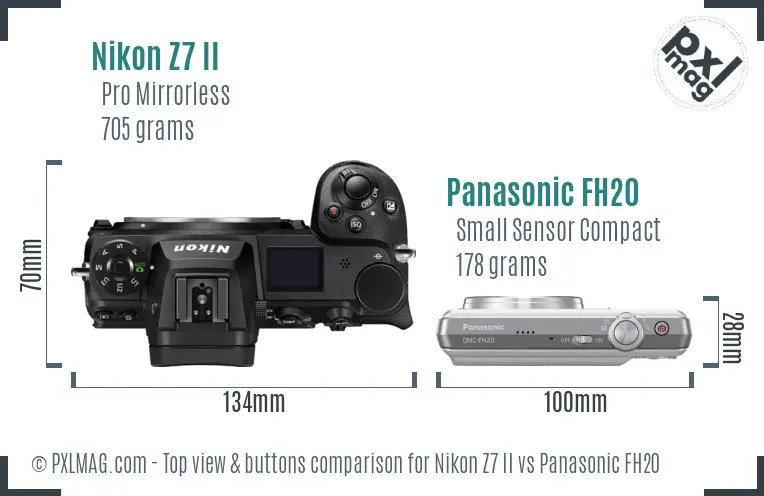 Nikon Z7 II vs Panasonic FH20 top view buttons comparison