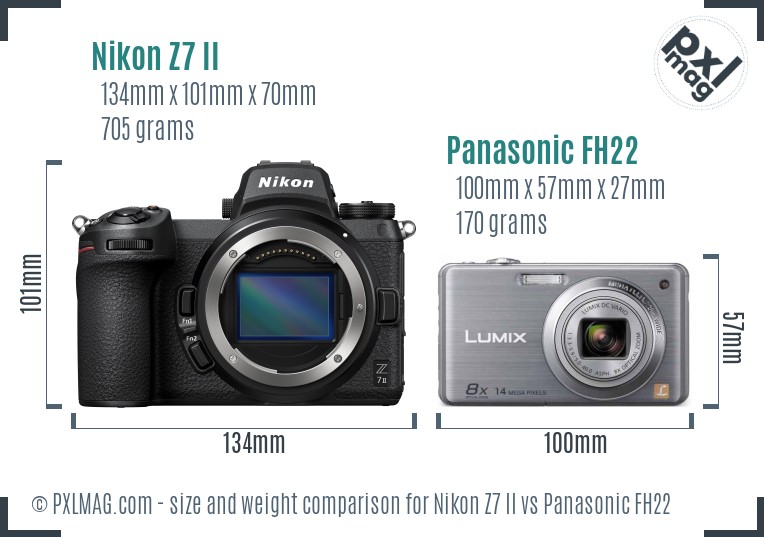 Nikon Z7 II vs Panasonic FH22 size comparison