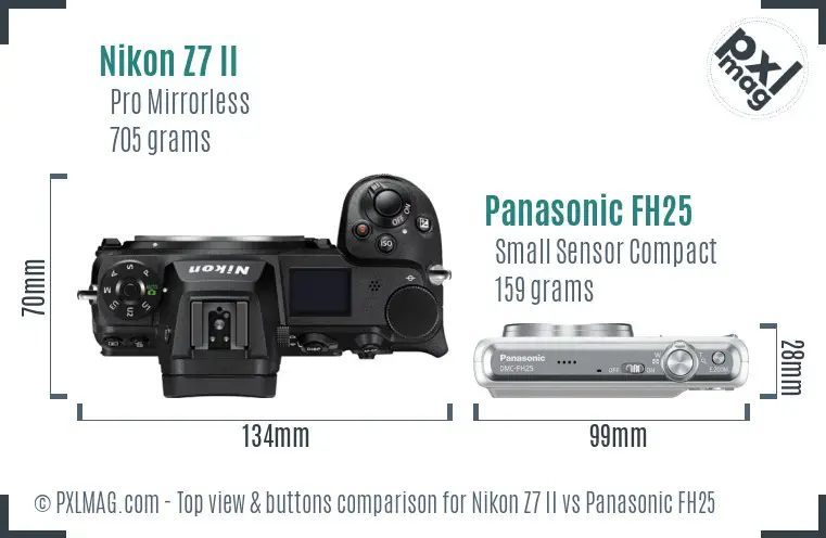 Nikon Z7 II vs Panasonic FH25 top view buttons comparison