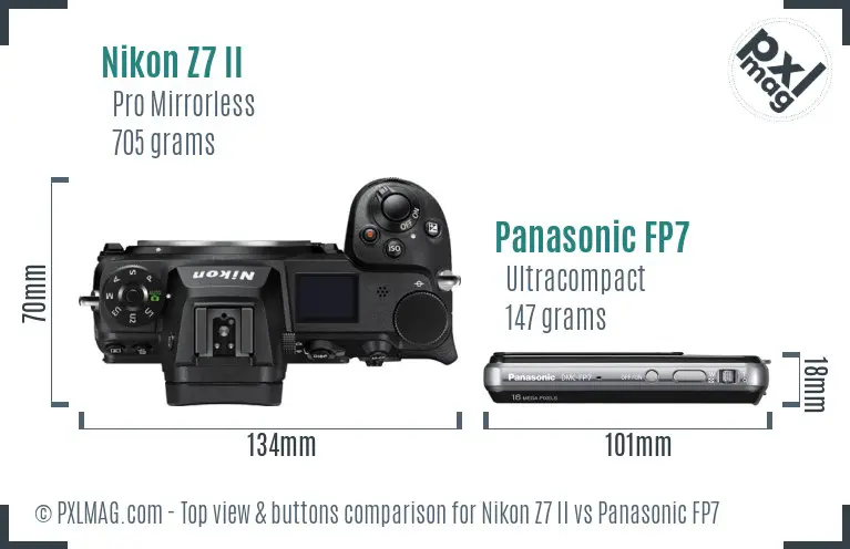 Nikon Z7 II vs Panasonic FP7 top view buttons comparison