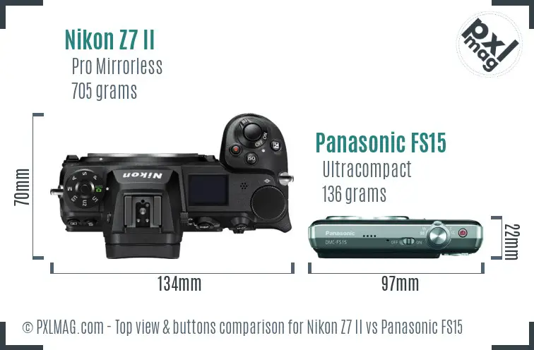 Nikon Z7 II vs Panasonic FS15 top view buttons comparison