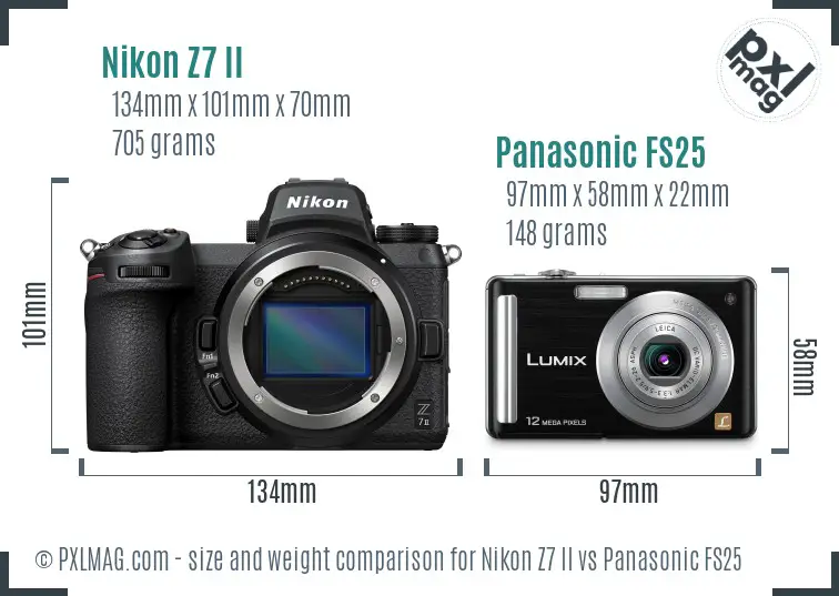 Nikon Z7 II vs Panasonic FS25 size comparison