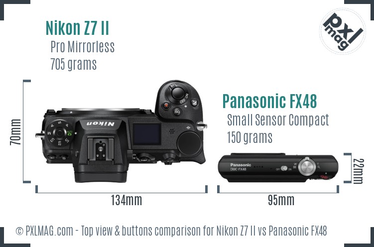 Nikon Z7 II vs Panasonic FX48 top view buttons comparison