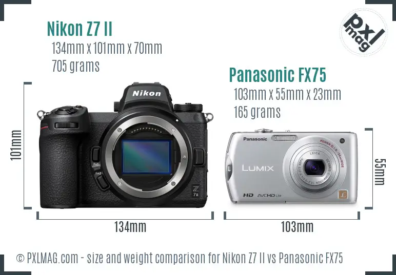 Nikon Z7 II vs Panasonic FX75 size comparison