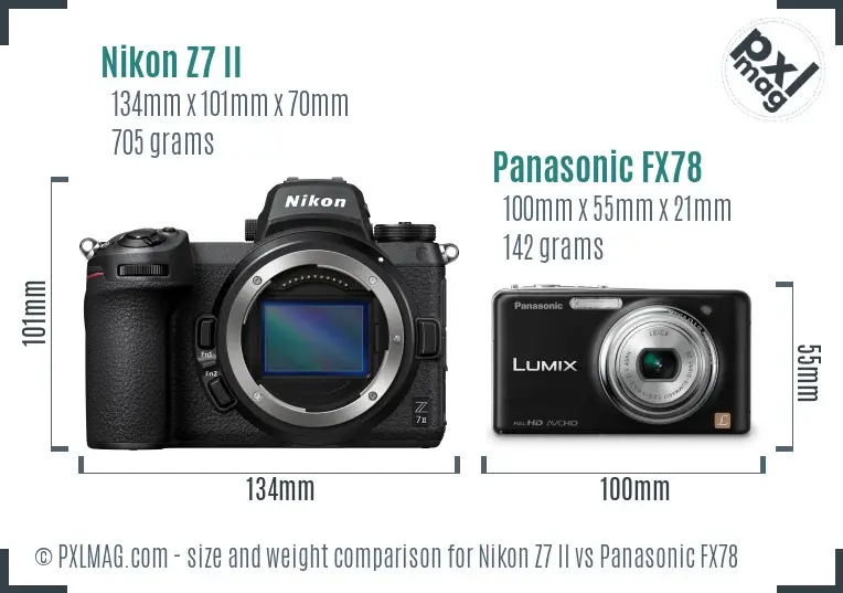 Nikon Z7 II vs Panasonic FX78 size comparison