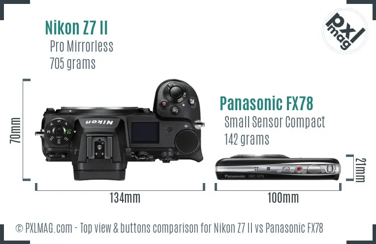 Nikon Z7 II vs Panasonic FX78 top view buttons comparison