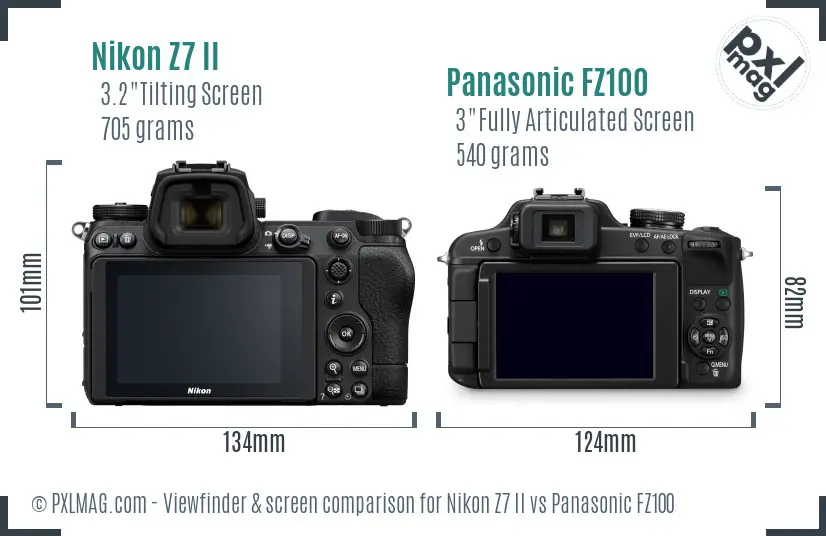 Nikon Z7 II vs Panasonic FZ100 Screen and Viewfinder comparison
